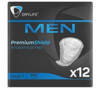 Drylife Men Level 1 Premium Shield Incontinence Pads for Bladder Weakness | Ultra Protection, Discreet Male Design & Active Odour Control for Men (1 Pack of 12)