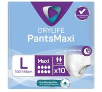 Drylife Pants Maxi Disposable Pull-Up Unisex Incontinence Pants | Dry Feel Technology, Anti-Leak Security, Kind to Skin Soft Breathable Material - Large (1 Pack of 10)