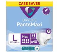 Drylife Pants Maxi Disposable Pull-Up Unisex Incontinence Pants | Dry Feel Technology, Anti-Leak Security, Kind to Skin Soft Breathable Material - Large (4 Packs of 10)