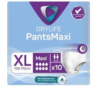 Drylife Pants Maxi Disposable Pull-Up Unisex Incontinence Pants - Dry Feel Technology, Anti-Leak Security, Kind to Skin Soft Breathable Material - Extra Large (1 Pack of 10)