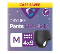 Drylife Pants Maxi Night Disposable Pull-Up Unisex Incontinence Pants - 3000ml Absorbency, Overnight Protection, Anti-Leak Security, Breathable Material - Medium (4 Packs of 9)