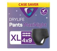 Drylife Pants Maxi Night Disposable Pull-Up Unisex Incontinence Pants - 3000ml Absorbency, Overnight Protection, Anti-Leak Security, Breathable Material - Extra Large (4 Packs of 9)