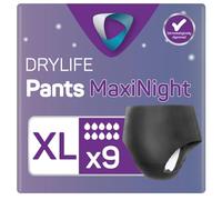 Drylife Pants Maxi Night Disposable Pull-Up Unisex Incontinence Pants - 3000ml Absorbency, Overnight Protection, Anti-Leak Security, Breathable Material - Extra Large (1 Pack of 9)