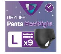 Drylife Pants Maxi Night Disposable Pull-Up Unisex Incontinence Pants - 3000ml Absorbency, Overnight Protection, Anti-Leak Security, Breathable Material - Large (1 Pack of 9)