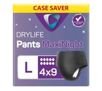 Drylife Pants Maxi Night Disposable Pull-Up Unisex Incontinence Pants - 3000ml Absorbency, Overnight Protection, Anti-Leak Security, Breathable Material - Large (4 Packs of 9)