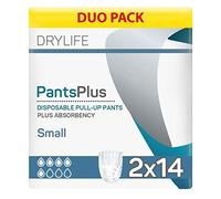 Drylife Pants Plus Disposable Pull-Up Unisex Incontinence Pants | Dry Feel Technology, Anti-Leak Security, Kind to Skin Soft Breathable Material - Small (2 Packs of 14)