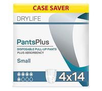 Drylife Pants Plus Disposable Pull-Up Unisex Incontinence Pants | Dry Feel Technology, Anti-Leak Security, Kind to Skin Soft Breathable Material - Small (4 Packs of 14)