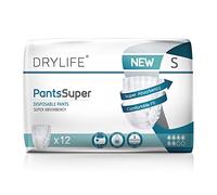 Drylife Pants Super Disposable Pull-Up Unisex Incontinence Pants | Dry Feel Technology, Anti-Leak Security, Kind to Skin Soft Breathable Material - Small (1 Pack of 12)