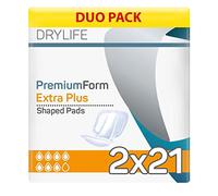 Drylife Premium Form Unisex Incontinence Shaped Pads | Dry Feel Technology, Anti-Leakage Cuffs, Odour Control & 100% Breathable Cotton Material - Extra Plus (2 Packs of 21)