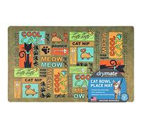 Drymate Cat Bowl Placemat, Pet Food Feeding Mat - Absorbent Fabric, Waterproof Backing, Slip-Resistant - Machine Washable/Durable (USA Made) (12” x 20”) (Cool Cat Brown)
