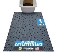 Drymate Original Cat Litter Mat, Contains Mess from Box for Cleaner Floors, Urine-Proof, Soft on Kitty Paws -Absorbent/Waterproof- Machine Washable, Durable (USA Made) (28”x36”)(GreyStripeBlackPaw)