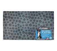 Drymate Pet Bowl Placemat, Dog & Cat Food Feeding Mat - Absorbent Fabric, Waterproof Backing, Slip-Resistant - Machine Washable/Durable (USA Made) (16” x 28”) (Paw Dots Black)