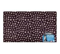 Drymate Pet Bowl Placemat, Dog & Cat Food Feeding Mat - Absorbent Fabric, Waterproof Backing, Slip-Resistant - Machine Washable/Durable (USA Made) (16” x 28”) (Paw Path Tan)