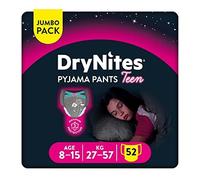 HUGGIES DryNites, Pyjama Pants, Girls 8-13 Years (30-48KG), 52 x Bedwetting Pants, Up to 100% Leak Free Nights