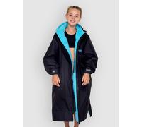 Dryrobe Advance - The Original Long Sleeve Waterproof Changing Robe - Oversized Coat with Fleece Lining - for Beach, Cold Water Wild Swimming, Surfing - Childs Age 5-9 - Black Blue