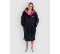Dryrobe Advance - The Original Long Sleeve Waterproof Changing Robe - Oversized Coat with Fleece Lining - for Beach, Cold Water Wild Swimming, Surfing - Medium - Black/Pink