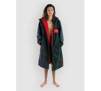 Dryrobe Advance - The Original Long Sleeve Waterproof Changing Robe - Oversized Coat with Fleece Lining - for Beach, Cold Water Wild Swimming, Surfing - Small - Black/Red/Red