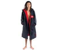 Dryrobe Advance - The Original Long Sleeve Waterproof Changing Robe - Oversized Coat with Fleece Lining - for Beach, Cold Water Wild Swimming, Surfing - Medium - Black/Red/Red