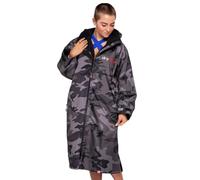 Dryrobe Advance - The Original Long Sleeve Waterproof Changing Robe - Oversized Coat with Fleece Lining - for Beach, Cold Water Wild Swimming, Surfing - Medium - Black Camo/Black
