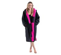 Dryrobe Advance - The Original Long Sleeve Waterproof Changing Robe - Oversized Coat with Fleece Lining - for Beach, Cold Water Wild Swimming, Surfing - Extra Large - Black/Pink