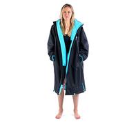 Dryrobe Advance - The Original Long Sleeve Waterproof Changing Robe - Oversized Coat with Fleece Lining - for Beach, Cold Water Wild Swimming, Surfing - Kids 10-13 - Black Blue/Camo