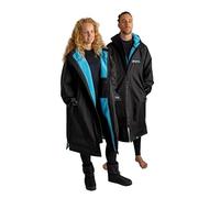 Dryrobe® Advance - The Original Long Sleeve Waterproof Changing Robe - Oversized Coat with Fleece Lining - for Beach, Cold Water Wild Swimming, Surfing - Extra Small - Black/Blue