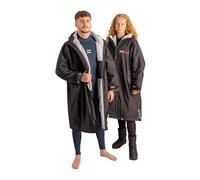 Dryrobe® Advance - The Original Long Sleeve Waterproof Changing Robe - Oversized Coat with Fleece Lining - for Beach, Cold Water Wild Swimming, Surfing - Extra Small - Black/Grey