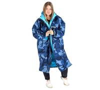 Dryrobe Advance - The Original Long Sleeve Waterproof Changing Robe - Oversized Coat with Fleece Lining - for Beach, Cold Water Wild Swimming, Surfing - Large - Blue Camo/Blue