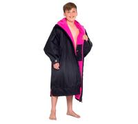 Dryrobe Advance - The Original Long Sleeve Waterproof Changing Robe - Oversized Coat with Fleece Lining - for Beach, Cold Water Wild Swimming, Surfing - Extra Small - Black/Pink