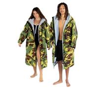 Dryrobe Advance - The Original Long Sleeve Waterproof Changing Robe - Oversized Coat with Fleece Lining - for Beach, Cold Water Wild Swimming, Surfing - Childs Age 10-13 - Camo Grey