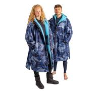 Dryrobe Advance - The Original Long Sleeve Waterproof Changing Robe - Oversized Coat with Fleece Lining - for Beach, Cold Water Wild Swimming, Surfing - Kids 5-9 - Blue Camo/Blue