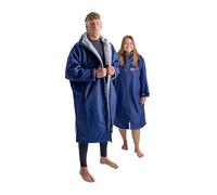 Dryrobe Advance - The Original Long Sleeve Waterproof Changing Robe - Oversized Coat with Fleece Lining - for Beach, Cold Water Wild Swimming, Surfing - Small - Navy/Grey