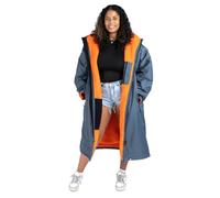 Dryrobe Advance - The Original Long Sleeve Waterproof Changing Robe - Oversized Coat with Fleece Lining - for Beach, Cold Water Wild Swimming, Surfing - Extra Small - Dark Grey/Orange