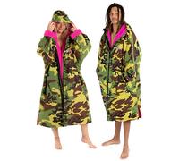 Dryrobe Advance - The Original Long Sleeve Waterproof Changing Robe - Oversized Coat with Fleece Lining - for Beach, Cold Water Wild Swimming, Surfing - Kids Age 5-9 - Camouflage Pink