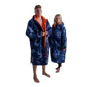 Dryrobe Advance - The Original Long Sleeve Waterproof Changing Robe - Oversized Coat with Fleece Lining - for Beach, Cold Water Wild Swimming, Surfing - Childs Age 10-13 - Blue Camo Blue