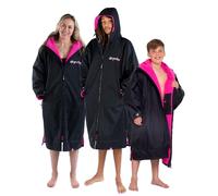 Dryrobe Advance - The Original Long Sleeve Waterproof Changing Robe - Oversized Coat with Fleece Lining - for Beach, Cold Water Wild Swimming, Surfing - Medium - Black/Pink
