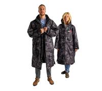 Dryrobe Advance - The Original Long Sleeve Waterproof Changing Robe - Oversized Coat with Fleece Lining - for Beach, Cold Water Wild Swimming, Surfing - Extra Small - Black Camo/Black