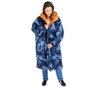 Dryrobe Advance - The Original Long Sleeve Waterproof Changing Robe - Oversized Coat with Fleece Lining - for Beach, Cold Water Wild Swimming, Surfing - Childs Age 10-13 - Blue Camo Orange