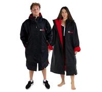 Dryrobe Advance - The Original Long Sleeve Waterproof Changing Robe - Oversized Coat with Fleece Lining - for Beach, Cold Water Wild Swimming, Surfing - Unisex, Men, Women & Kids - Large - Black/Red