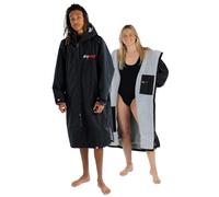 Dryrobe® Advance - The Original Long Sleeve Waterproof Changing Robe - Oversized Coat with Fleece Lining - for Beach, Cold Water Wild Swimming, Surfing - Extra Small - Black/Grey