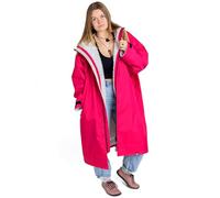 Dryrobe Advance - The Original Long Sleeve Waterproof Changing Robe - Oversized Coat with Fleece Lining - for Beach, Cold Water Wild Swimming, Surfing - Extra Small - Pink/Light Grey