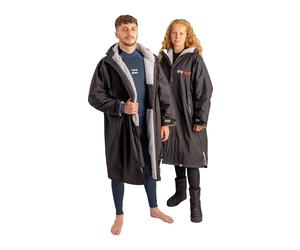 Dryrobe Advance - The Original Long Sleeve Waterproof Changing Robe - Oversized Coat with Fleece Lining - for Beach, Cold Water Wild Swimming, Surfing - Medium - Black/Grey