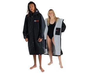 Dryrobe Advance - The Original Long Sleeve Waterproof Changing Robe - Oversized Coat with Fleece Lining - for Beach, Cold Water Wild Swimming, Surfing - Medium - Black/Grey