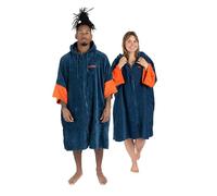 Dryrobe® Full Zip Organic Towel Swim Robe - Long Sleeve Hooded Surf Poncho Changing Robe - 100% Organic Cotton - for Swimming, Beach, Surfing - Large - Deep Sea Blue