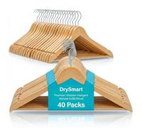 DrySmart 40 Pack Wooden Coat Hangers with 360° Swivel Hook, Round Trouser Bar & Shoulder Notches - Durable Space-Saving Closet Hangers for Men & Women