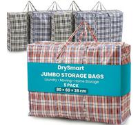 DrySmart 5 Pack Jumbo Storage Bags with Zips (80cmX60cmX28cm) - Durable, Waterproof, Reusable Laundry Bags for Clothes, Wardrobe, Laundry Organization, Moving & Home Storage