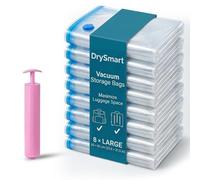 DrySmart 8 Vacuum Storage Bags with Hand Pump, (60 x 80cm) Large Compression Storage Pack with Zip Seal, Space Saver Vacuum Pack Bags for Clothes, Bedding, Blankets, Luggage, Travel & Home