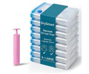 DrySmart 8 Vacuum Storage Bags with Hand Pump, (60 x 80cm) Large Compression Storage Pack with Zip Seal, Space Saver Vacuum Pack Bags for Clothes, Bedding, Blankets, Luggage, Travel & Home
