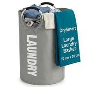DrySmart 82L Large Collapsible Laundry Basket with Padded Handles, Foldable Washing Basket & Freestanding Tall Laundry Hamper, Clothes Hamper for Kids, Home & Bathroom (Grey)