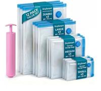 DrySmart Vacuum Storage Bags with Hand Pump, Combo Pack of 12(3 of Each Size) Compression Storage Pack with Zip Seal, Space Saver Vacuum Pack Bags for Clothes, Bedding, Blankets, Travel & Home